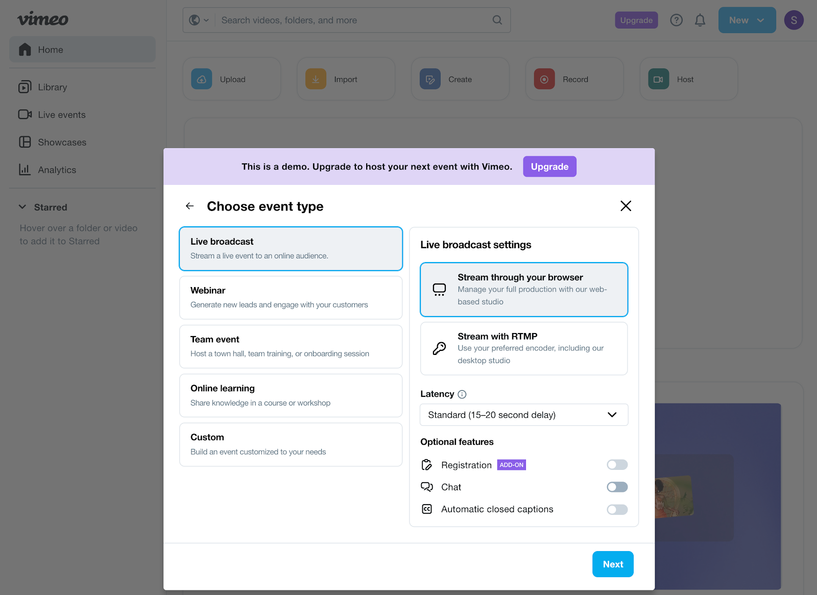 vimeo event hosting