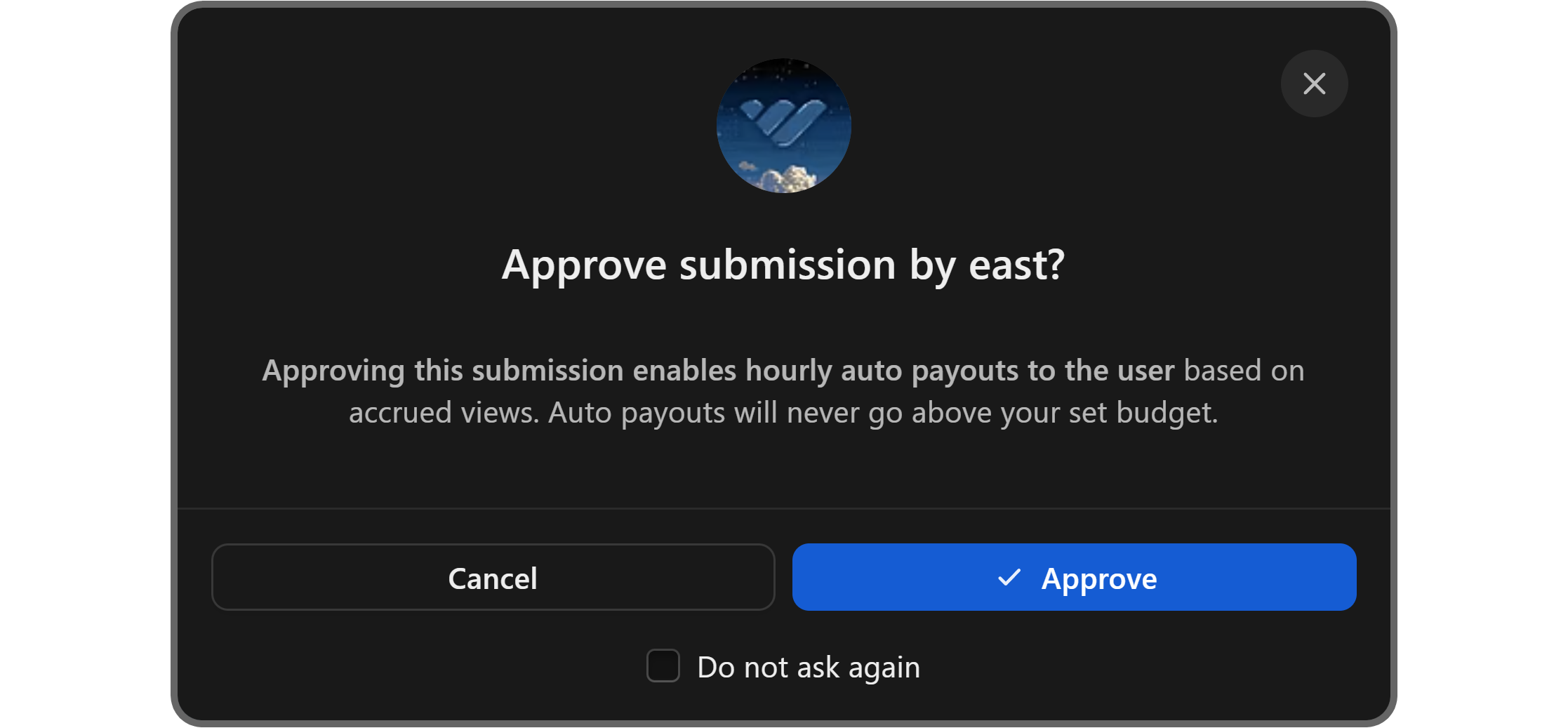 Content reward submission approval popup