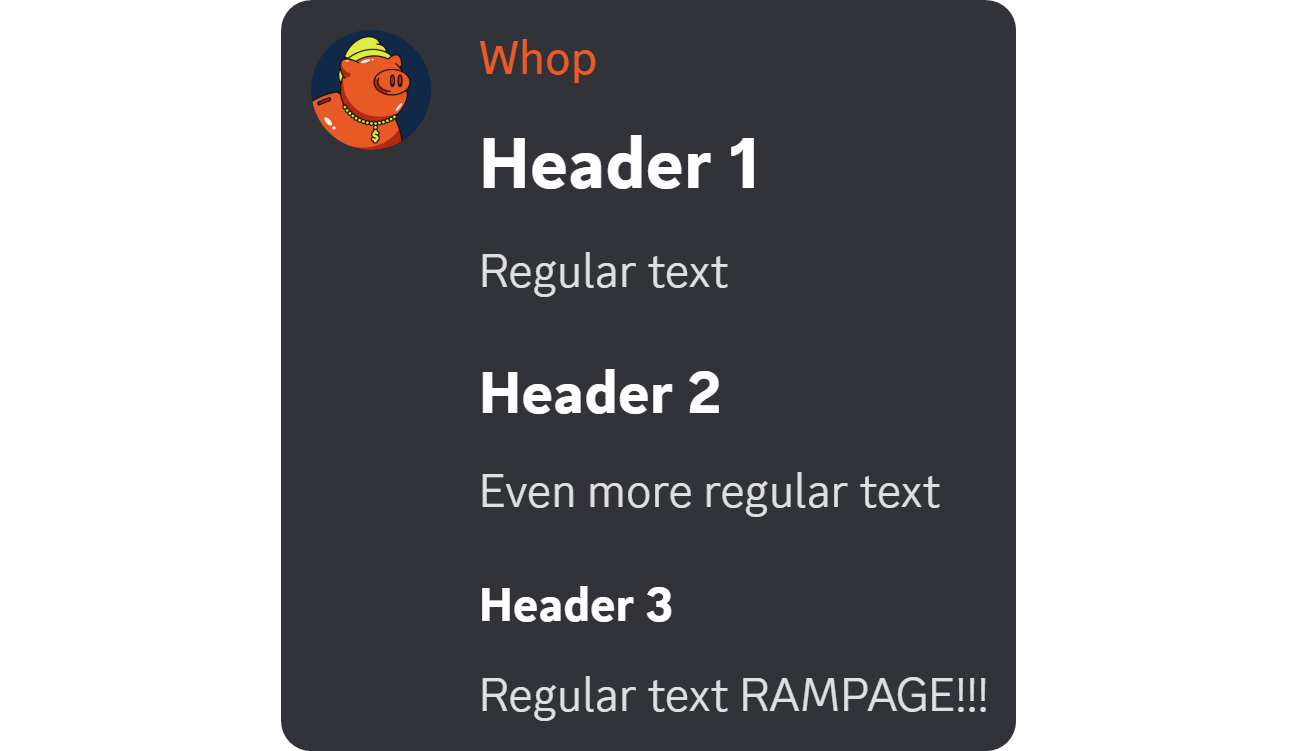 Comparison between regular and all three header formattings on Discord