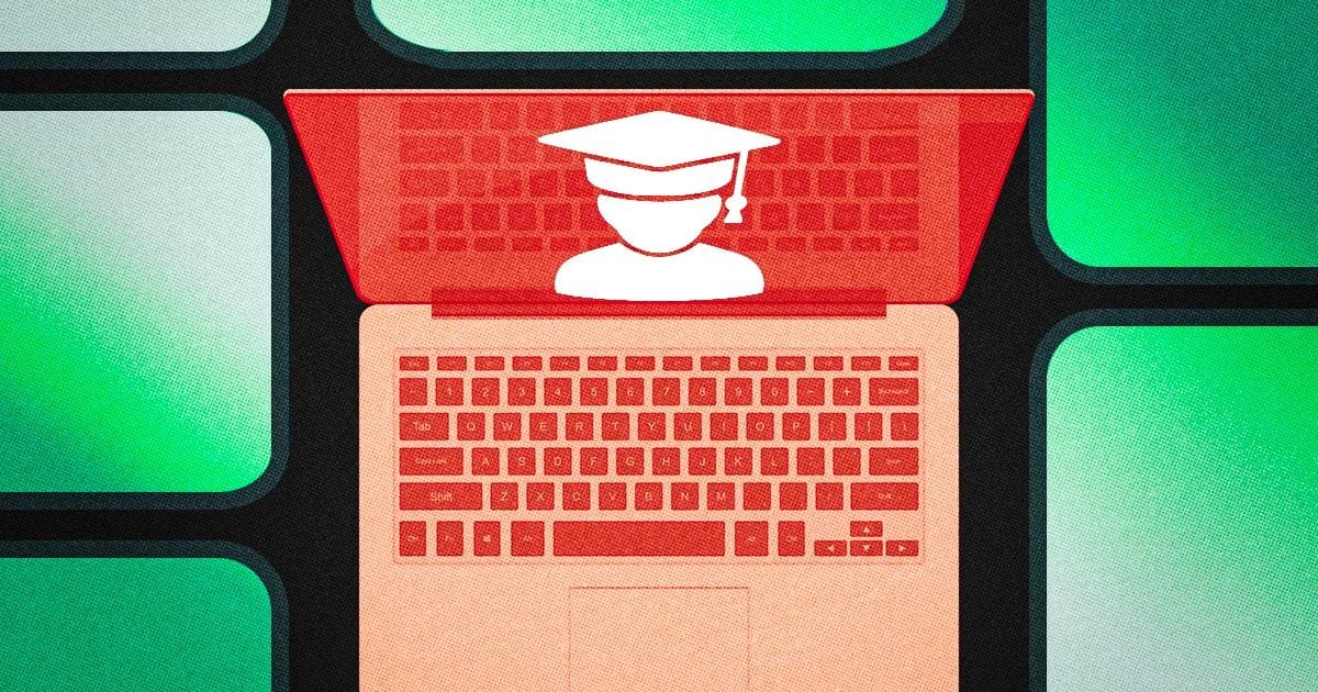 graphic of online course student on laptop