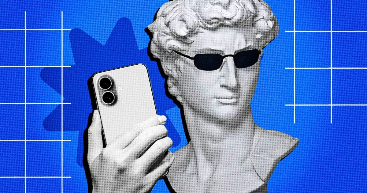 statue holding phone