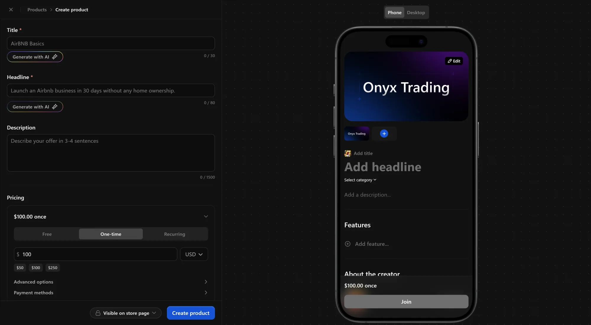 Product editor on Whop