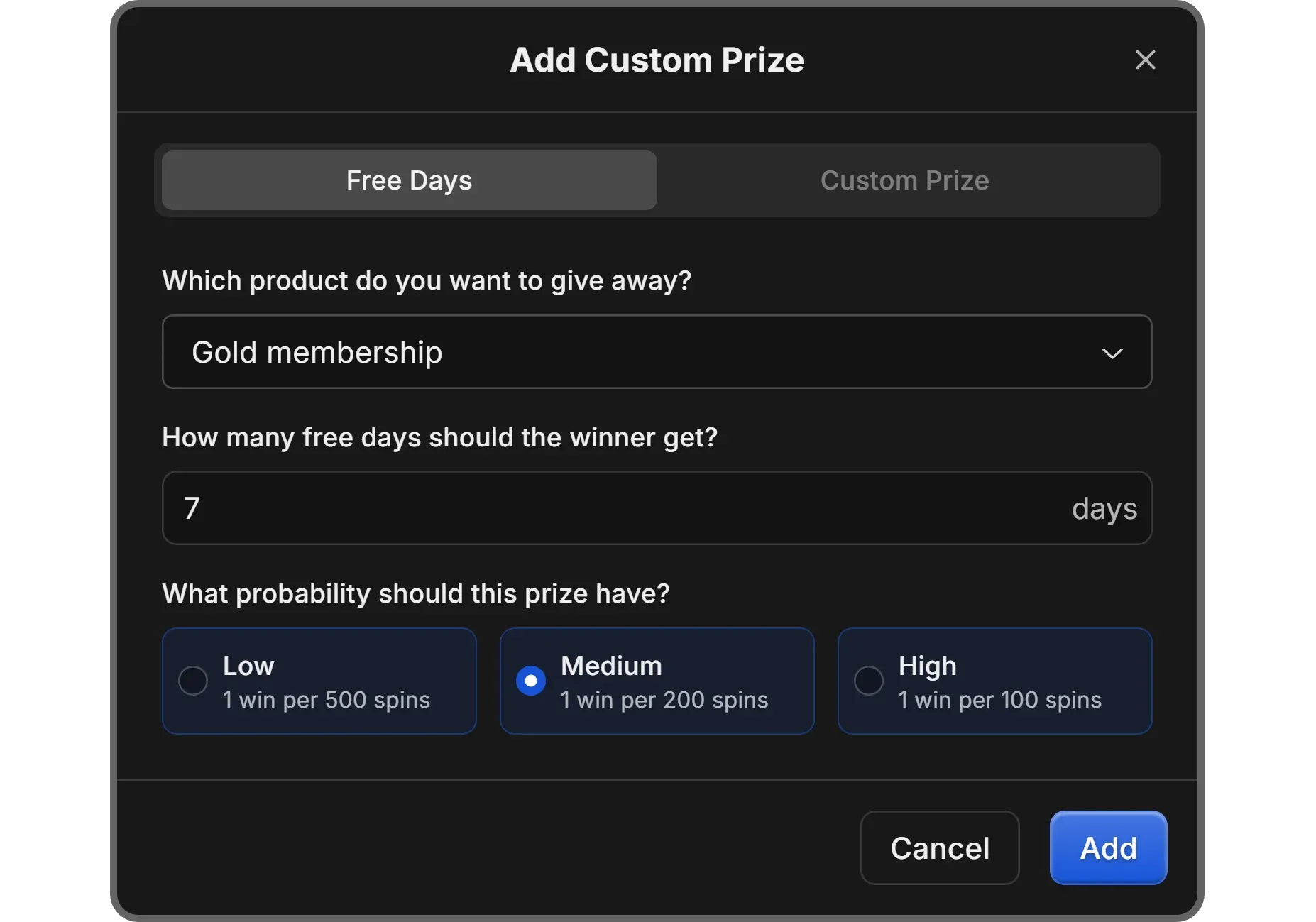 Add custom prize