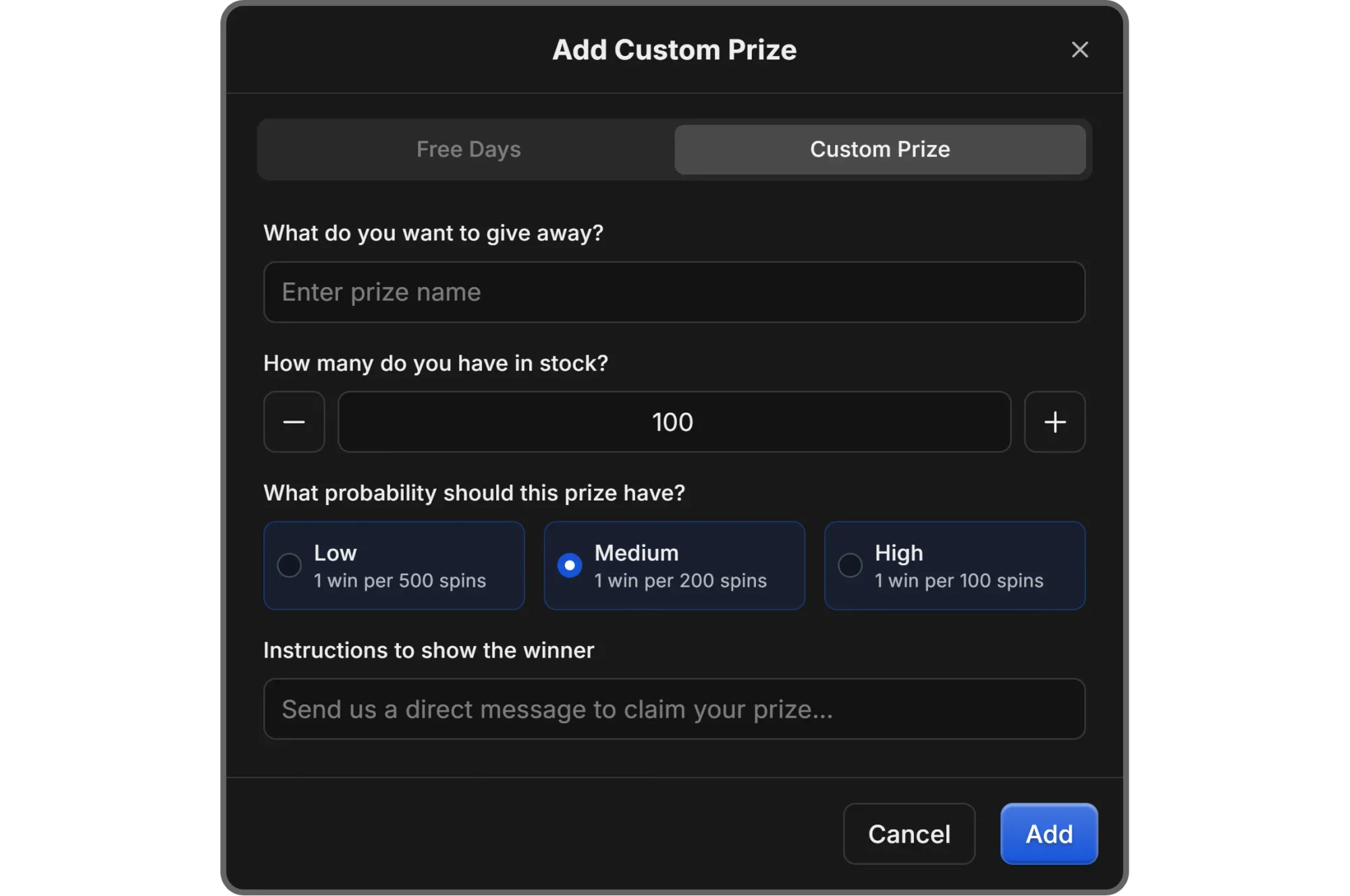 Add customer prize