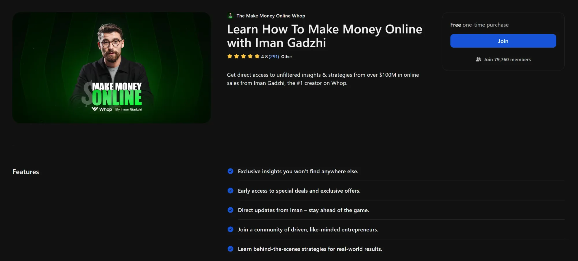 Product store page of a whop