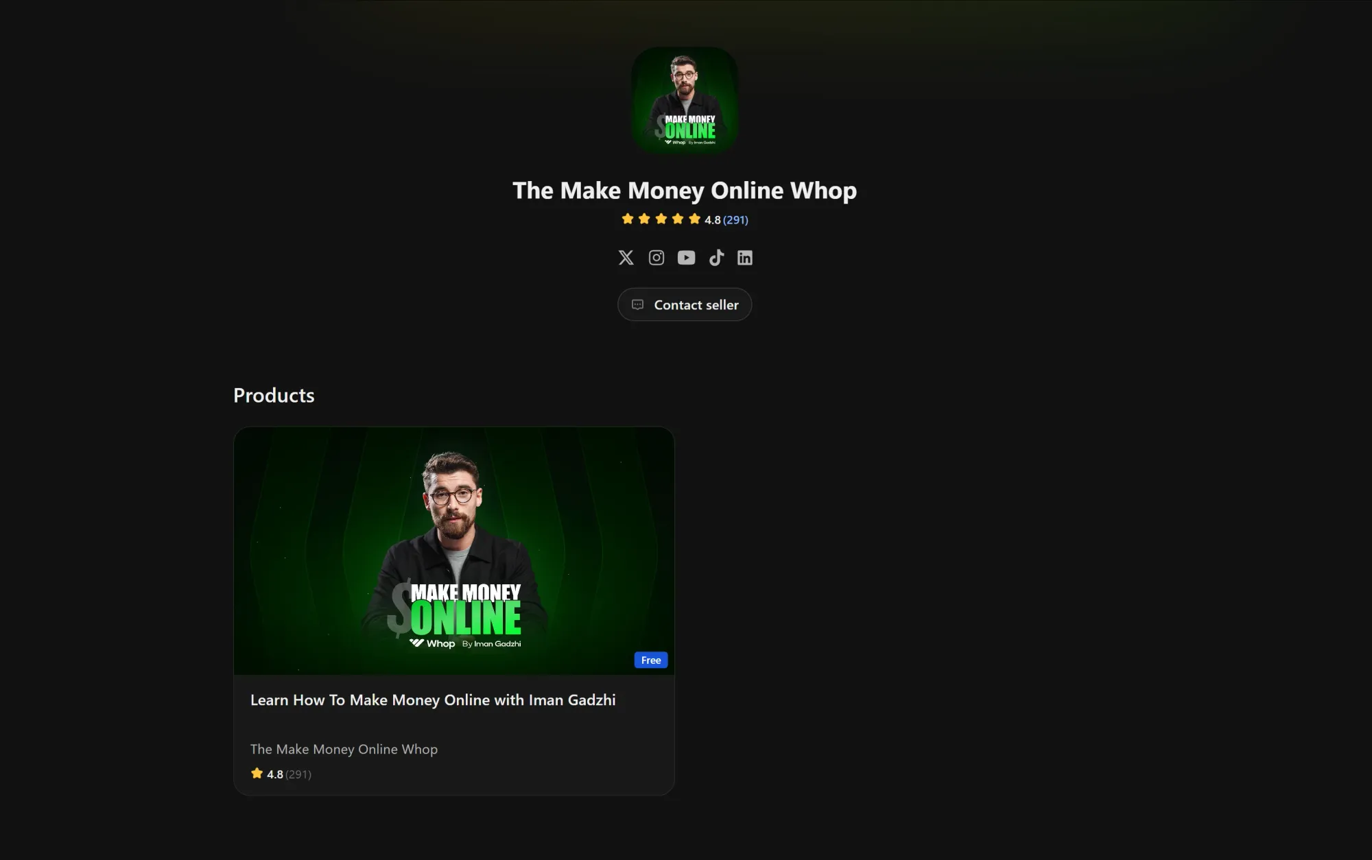 Store page of a whop