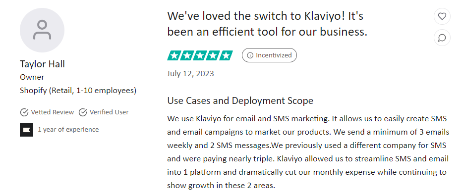 positive klaviyo screenshot