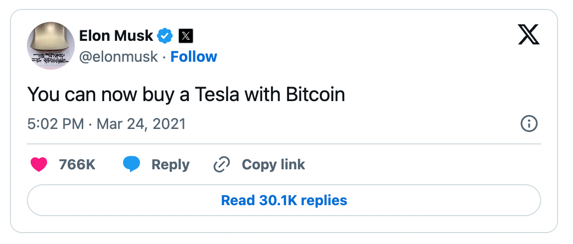 elon crypto tesla tweet