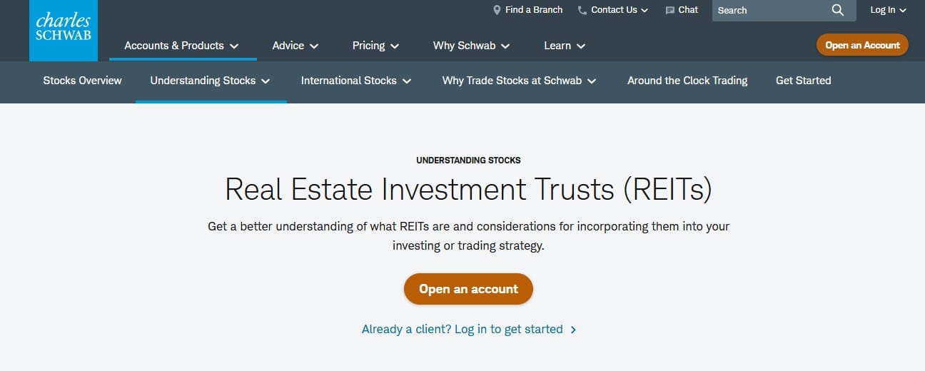charles schwab reit investment website