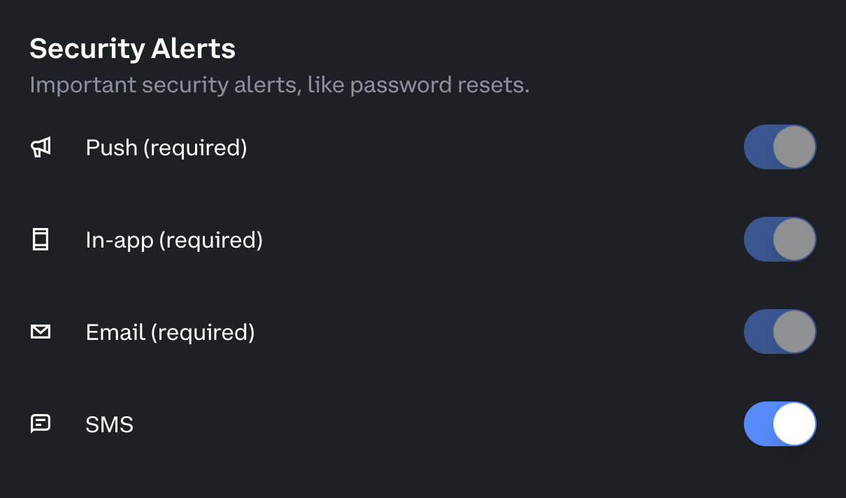 coinbase security alerts