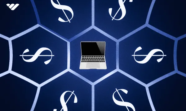 Digital image with a laptop and dollar signs