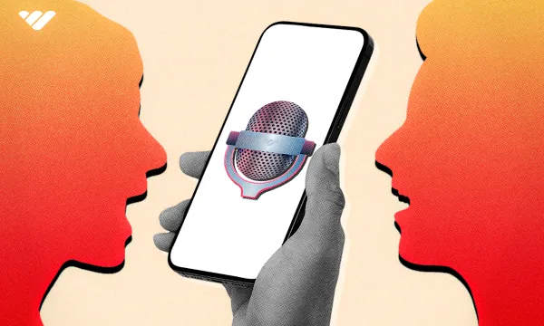 Digital image of people talking into a phone showing a microphone