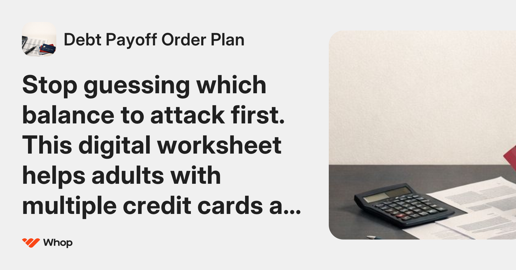 Debt Payoff Order Plan | Whop