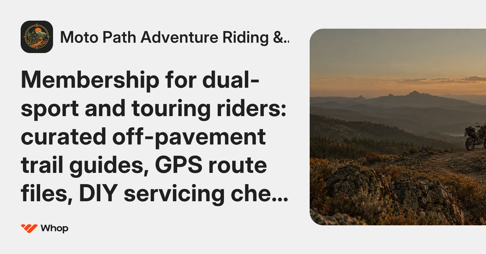 Moto Path Adventure Riding & Maintenance Club | Whop