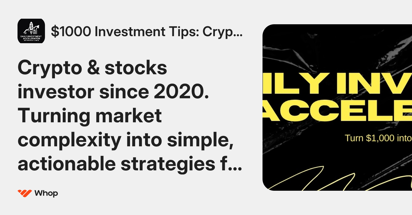 $1000 Investment Tips: Crypto & Stock | Whop