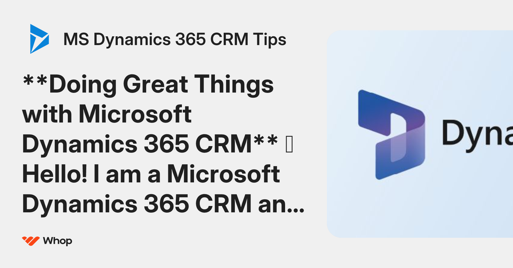 MS Dynamics 365 CRM Tips | Whop
