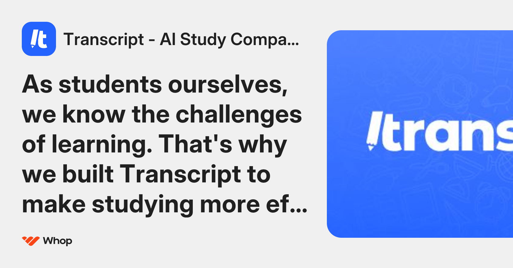 Transcript - AI Study Companion | Whop