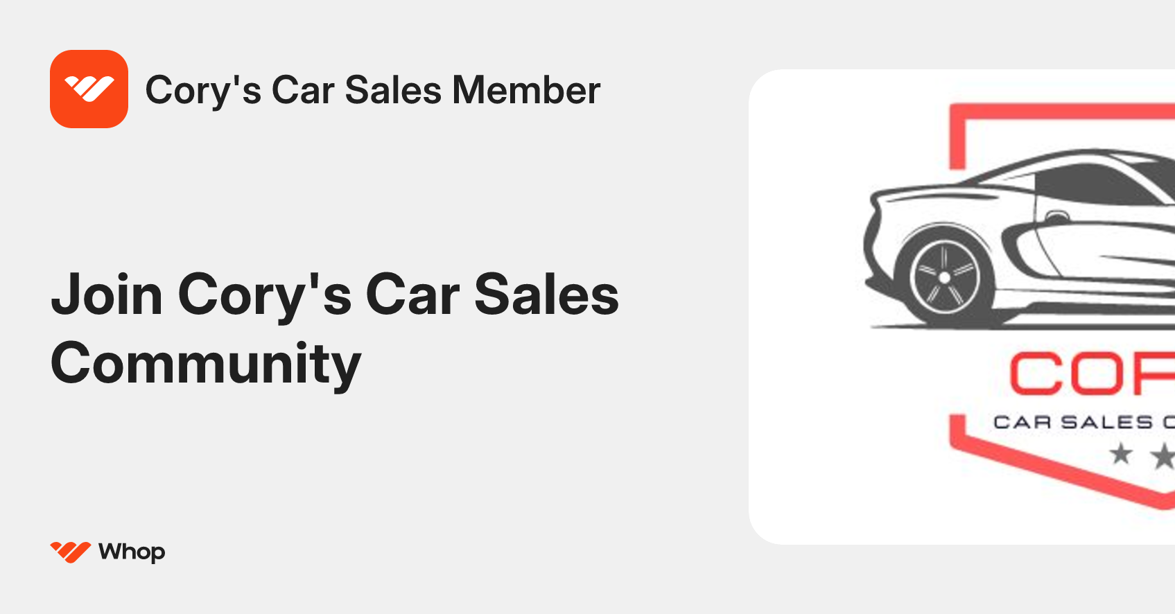 Cory's Car Sales Member | Whop