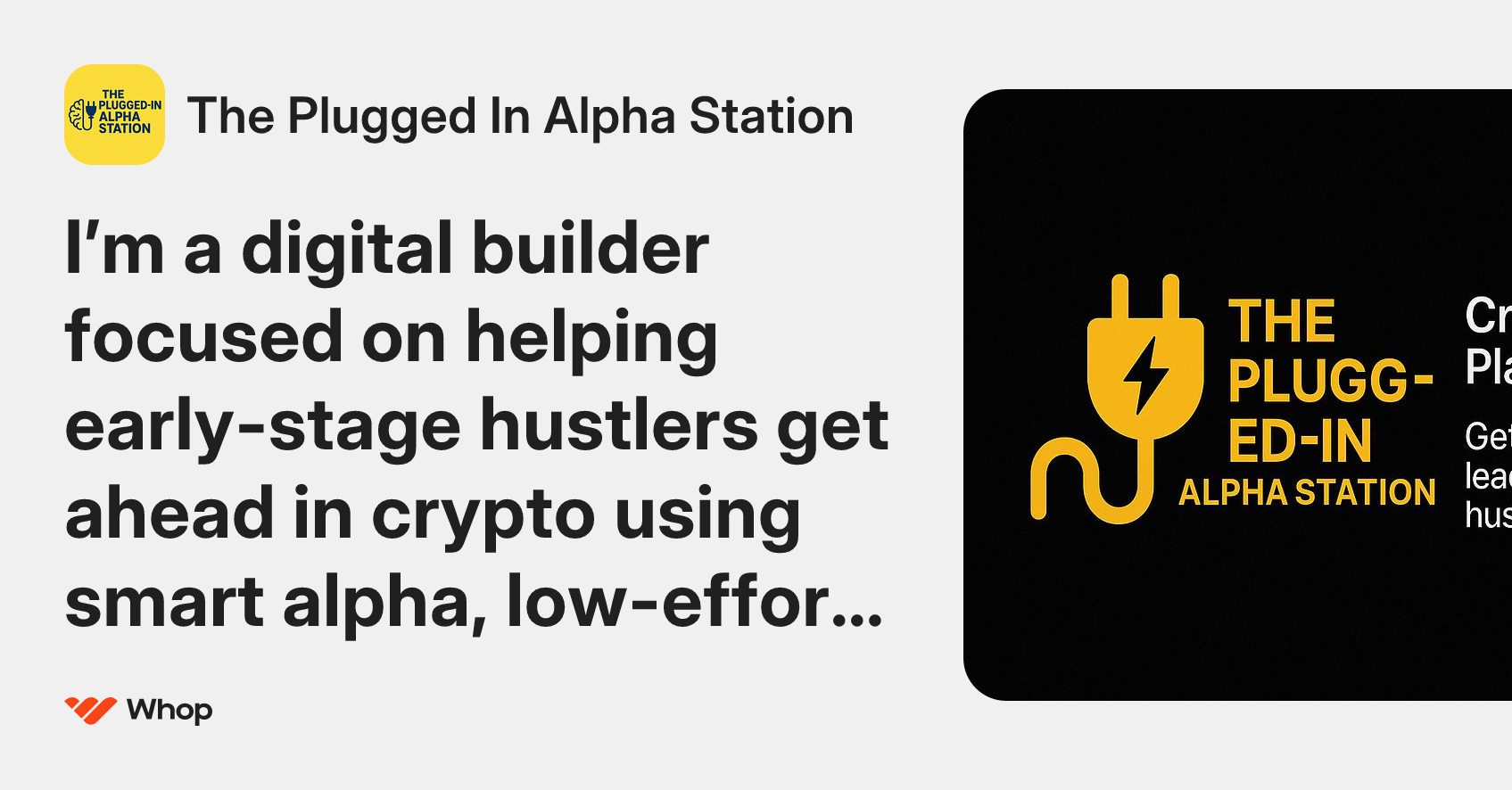 The Plugged In Alpha Station | Whop