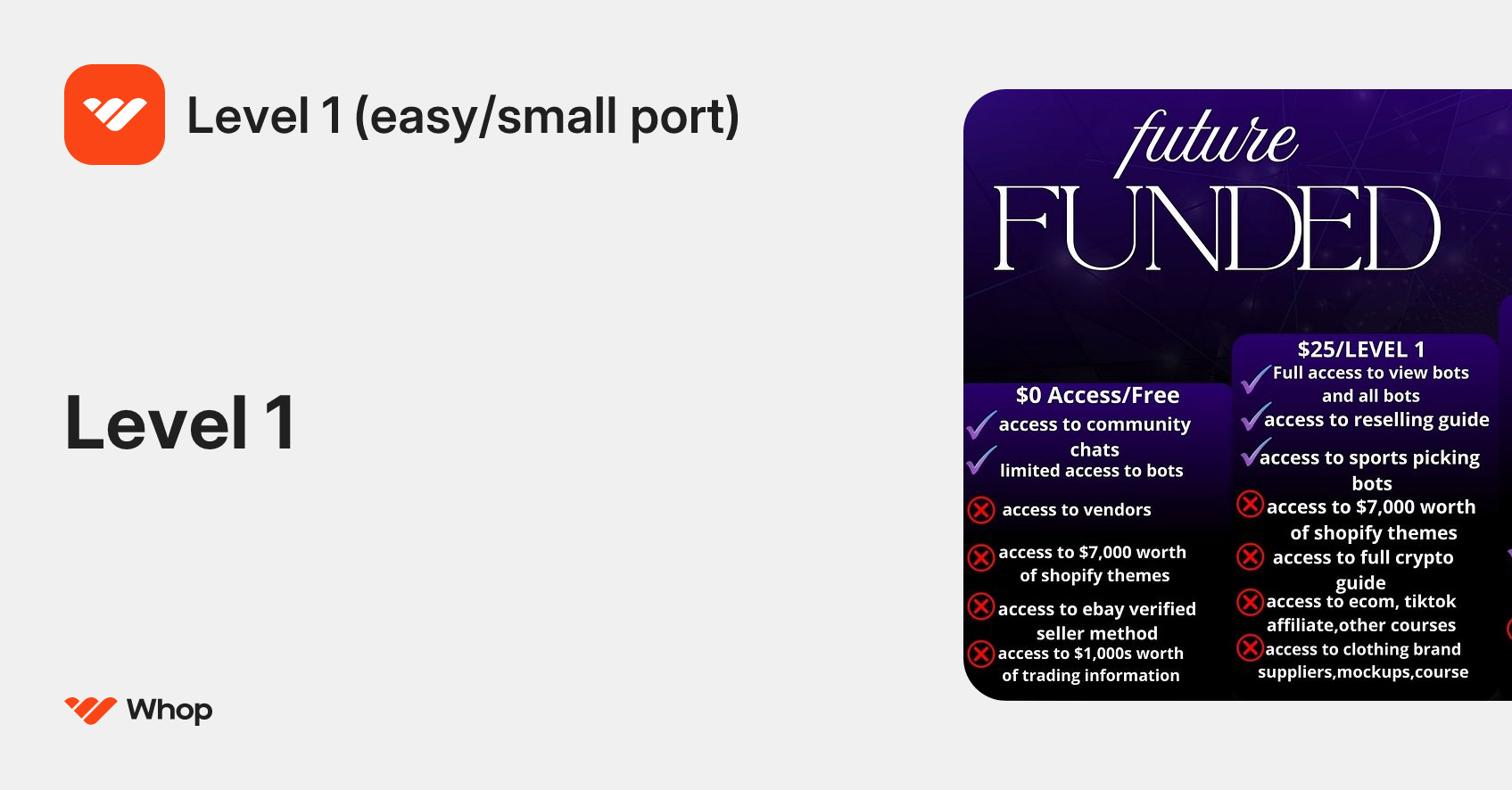 Level 1 (easy/small port) | Whop