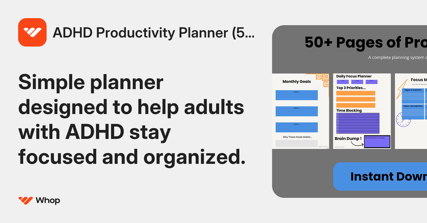 ADHD Productivity Planner (50+ Pages) | Whop