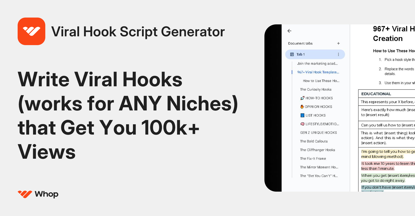 Viral Hook Script Generator | Whop