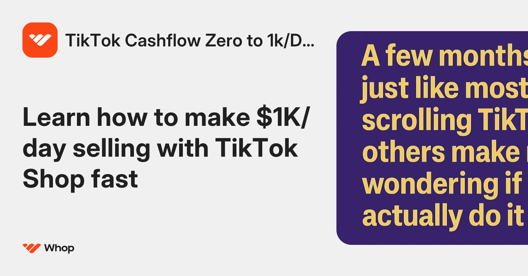 TikTok Cashflow Zero to 1k/DAY | Whop